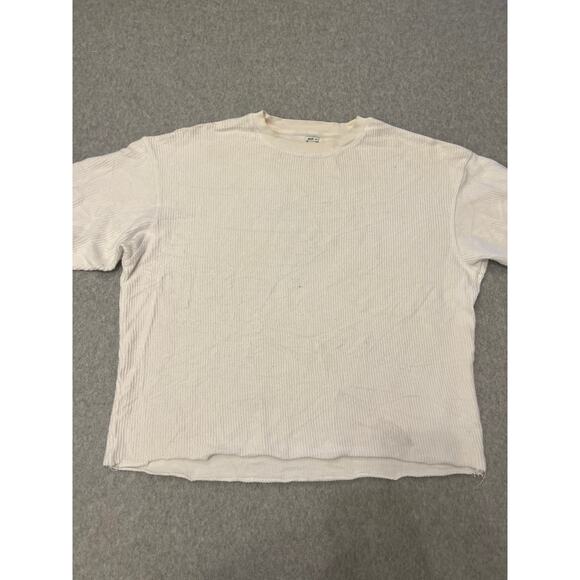 Aerie Sweater Mens Small Long Sleeve Crewneck Ribbed Knit‎ Cotton Pullover Cream - Picture 4 of 14